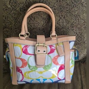 Coach Vintage Laminated Scribble Multicolor Signature Satchel
